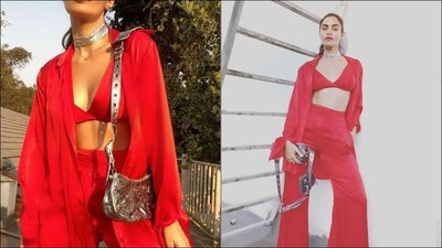 Pulling back her luscious tresses into a ponytail hairstyle, Gabriella accessorised her look with a stylish silver choker and a silver sling bag.&nbsp; (Instagram/gabriellademetriades)