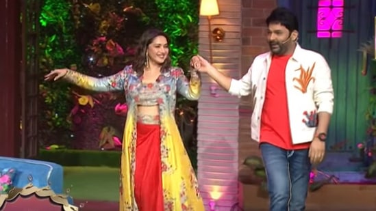 Madhuri Dixit with Kapil Sharma on The Kapil Sharma Show.