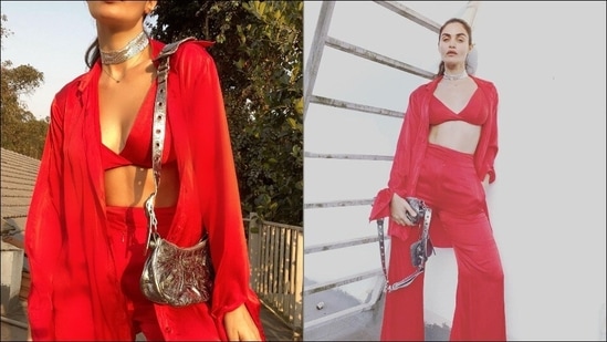 Pulling back her luscious tresses into a ponytail hairstyle, Gabriella accessorised her look with a stylish silver choker and a silver sling bag.&nbsp;(Instagram/gabriellademetriades)
