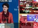 Congress General Secretary Priyanka Gandhi Vadra virtually addresses a rally for party candidates in Manipur ahead of the State Assembly elections, in New Delhi on Tuesday.(ANI) Congress General Secretary Priyanka Gandhi Vadra virtually addresses a rally for party candidates in Manipur ahead of the State Assembly elections, in New Delhi on Tuesday.(ANI)