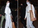 Alia Bhatt opted for straight fit, high-waist trouser pants in white colour for her airport look on Monday.