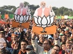 Supporters of the Bhartiya Janata Party (BJP) gather ahead of Prime Minister Narendra Modi's address in Jalandhar.(AFP)