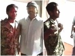 Ram Charan with his fan. Ram Charan with his fan.