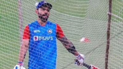 India's Virat Kohli at the nets during practice session ahead of the first Twenty20 international cricket match between India and West Indies in Kolkata, India, Monday, Feb. 14, 2022. (AP Photo/Bikas Das) (AP) India's Virat Kohli at the nets during practice session ahead of the first Twenty20 international cricket match between India and West Indies in Kolkata, India, Monday, Feb. 14, 2022. (AP Photo/Bikas Das) (AP)