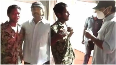 Ram Charan with his fan. Ram Charan with his fan.