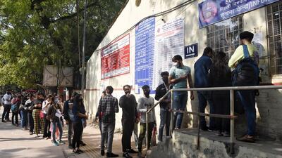 Students queue outside School of Open learning at North Campus, Delhi University on Tuesday. (Sanchit Khanna/HT Photo) Students queue outside School of Open learning at North Campus, Delhi University on Tuesday. (Sanchit Khanna/HT Photo)