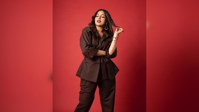 Bhumi Pednekar teamed her look with a pair of glass stilettoes, statement earrings and bracelet to complement her chic look. (Instagram/@bhumipednekar) Bhumi Pednekar teamed her look with a pair of glass stilettoes, statement earrings and bracelet to complement her chic look. (Instagram/@bhumipednekar)