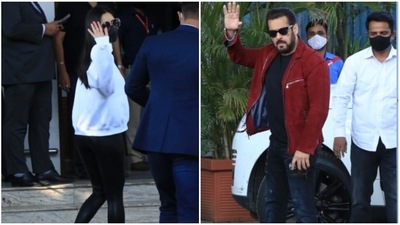 Katrina Kaif and Salman Khan at a Mumbai airport. Katrina Kaif and Salman Khan at a Mumbai airport.