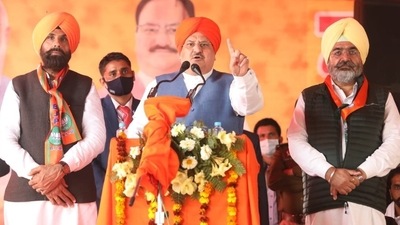 BJP President JP Nadda while addressing a rally in Punjab.