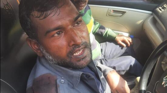Gurugram, India - Feb. 15, 2022: Cab driver who was allegedly attacked by a woman with a knife at Rajiv Chowk, in Gurugram , India, on Tuesday, February 15, 2022. (HT Photo) (HT PHOTO) Gurugram, India - Feb. 15, 2022: Cab driver who was allegedly attacked by a woman with a knife at Rajiv Chowk, in Gurugram , India, on Tuesday, February 15, 2022. (HT Photo) (HT PHOTO)