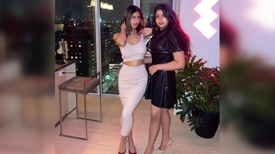 In another, Suhana Khan can be seen flaunting her hourglass figure in a beige ribbed co-ord set.(Instagram/@suhanakhan2)