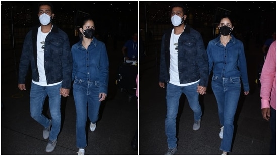 Vicky Kaushal and Katrina Kaif twin in denim-on-denim ensembles.&nbsp;(HT Photo/Varinder Chawla)