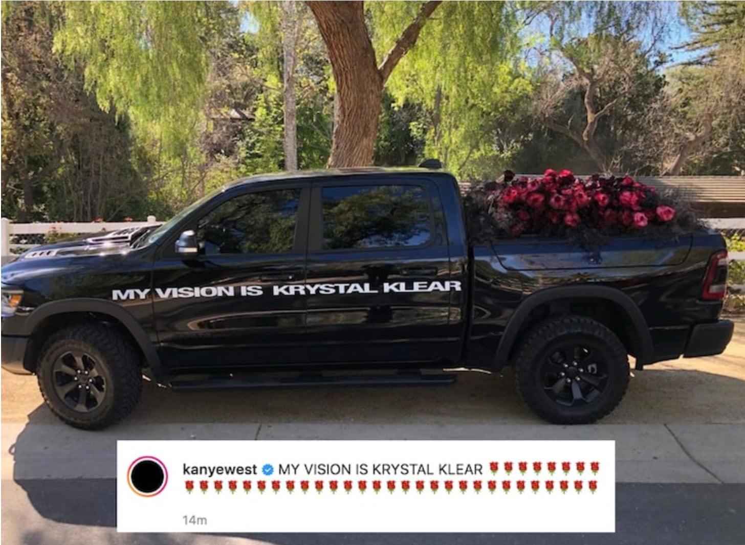 Kanye West sends truck full of roses to