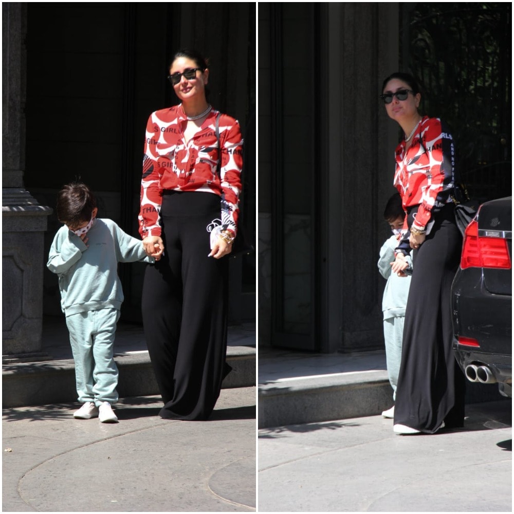Kareena Kapoor wore a red and white full-sleeve top with black pants.