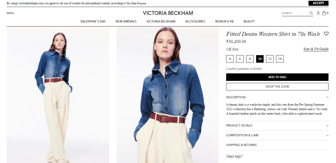 Fitted Denim Western Shirt in 70s Wash (victoriabeckham.com)