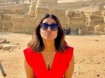 Hina Khan and her beau Rocky Jaiswal took off to Egypt to celebrate his birthday and Valentine's Day. The actor flooded her Instagram stories with photos from their stay. Recently, Hina shared a slew of pictures having a gala time with her 'perfect companion' in the Great Pyramid of Giza.
