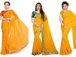 A mustard saree will add to your wardrobe's glory.