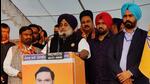 SAD chief Sukhbir Singh Badal addressing a rally in favour of party candidate Kabir Dass at Nabha on Wednesday. (HT Photo)