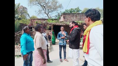 Mukhtar Ansari’s eldest son Abbas Ansari with supporters in Mau. (sourced) Mukhtar Ansari’s eldest son Abbas Ansari with supporters in Mau. (sourced)