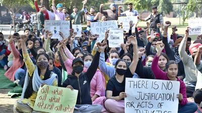PAU, Ludhiana, students said they will not lift the protest until the authorities accept their demand. (Gurpreet Singh/HT) PAU, Ludhiana, students said they will not lift the protest until the authorities accept their demand. (Gurpreet Singh/HT)