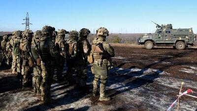 Service members of the Ukrainian Armed Forces take part in military drills at a firing ground in the Donetsk region, Ukraine, on February 15, 2022. (REUTERS) Service members of the Ukrainian Armed Forces take part in military drills at a firing ground in the Donetsk region, Ukraine, on February 15, 2022. (REUTERS)