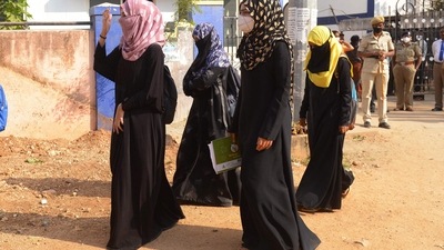 Students of a government college in Karnataka's Davanagere wore the hijab to the premises as educational institutes resumes classes.&nbsp; (AFP)