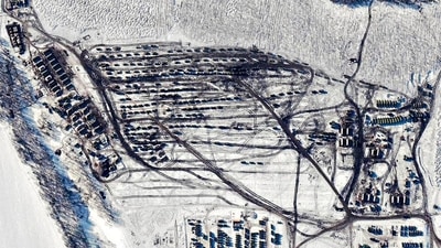 A closer view of a battle group in formation in Soloti, Russia on Sunday. New satellite images from Maxar Technologies show a flurry of Russian military activity at several locations near Ukraine. (AFP) A closer view of a battle group in formation in Soloti, Russia on Sunday. New satellite images from Maxar Technologies show a flurry of Russian military activity at several locations near Ukraine. (AFP)