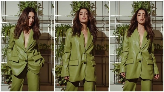 Yami Gautam earlier stepped out to promote her upcoming film A Thursday looking like a boss lady in an oversized green blazer and flared pants.(Instagram/@yamigautam)