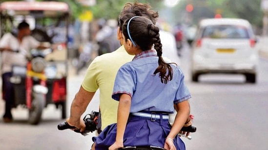 Speed limit for two-wheelers with kids on them will have to be a maximum of 40km/hr.(HT File Photo)