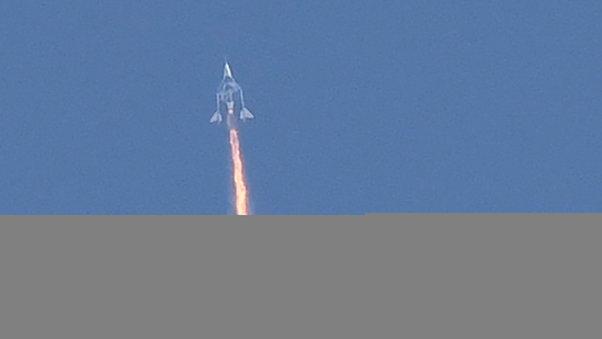A massive carrier aircraft takes off horizontally, gains high altitude, and drops a rocket-powered spaceplane that soars into space at Mach-3, before gliding back to Earth. In picture - The Virgin Galactic SpaceShipTwo space plane Unity and mothership separate as they fly way above Spaceport America.(AFP) A massive carrier aircraft takes off horizontally, gains high altitude, and drops a rocket-powered spaceplane that soars into space at Mach-3, before gliding back to Earth. In picture - The Virgin Galactic SpaceShipTwo space plane Unity and mothership separate as they fly way above Spaceport America.(AFP)