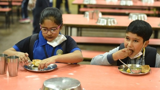 "I am enjoying the day as I have come to school after a very long gap. We are all taking precautions and wearing our masks", said a young student.(HT Photo/Samir Jana)