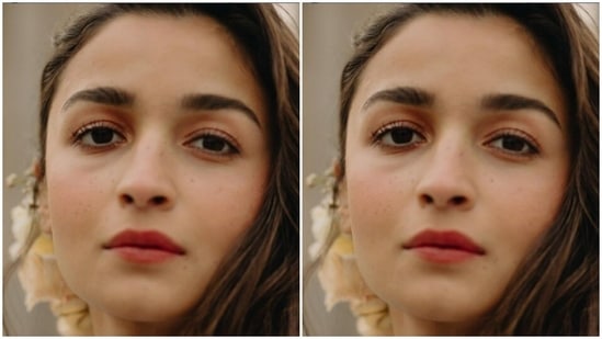 Assisted by makeup artist Puneet B Saini, Alia decked up in nude eyeshadow, mascara-laden eyelashes, contoured cheeks and a shade of soft red lipstick.(Instagram/@aliaabhatt)