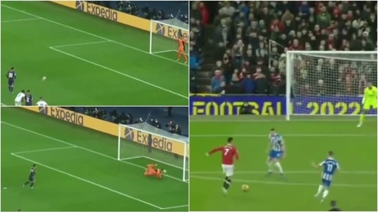 Lionel Messi's penalty miss (L); Ronaldo's goal.(Twitter)