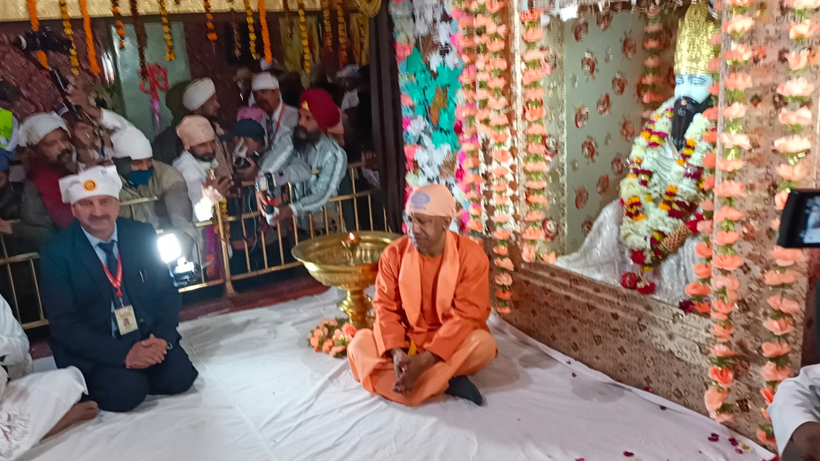 Uttar Pradesh chief minister Yogi Adityanath at Ravidas Temple in Uttar Pradesh's Varanasi.