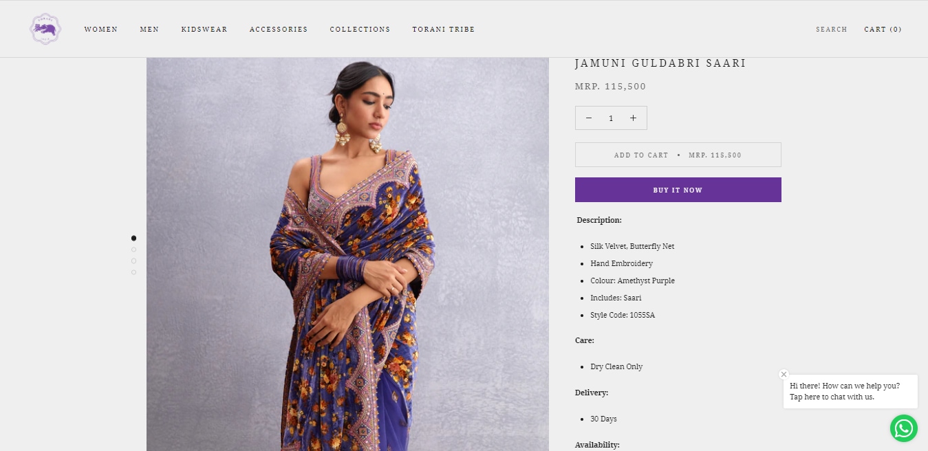 Madhuri Dixit in a velvet silk and net saree.&nbsp; (torani.com)