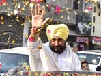 Punjab chief minister Charanjit Singh Channi during a road show in Amritsar ahead of Punjab assembly election on February 20(HT Photo/ Sameer Sehgal)