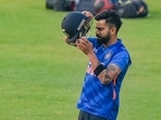 Virat Kohli during a training session at Eden Gardens in Kolkata.(PTI) Virat Kohli during a training session at Eden Gardens in Kolkata.(PTI)