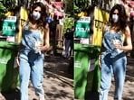 Actor Janhvi Kapoor keeps it cool and laidback in a denim dungaree.