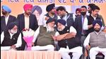 SAD patriarch Parkash Singh Badal and party chief Sukhbir Singh Badal at a rally ahead of the assembly polls in Punjab. (HT Photo)