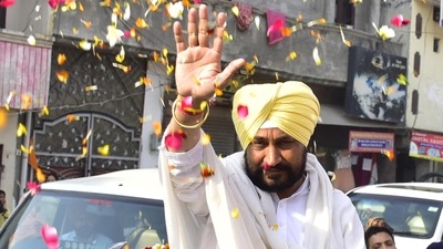 Punjab chief minister Charanjit Singh Channi during a road show in Amritsar ahead of Punjab assembly election on February 20 (HT Photo/ Sameer Sehgal) Punjab chief minister Charanjit Singh Channi during a road show in Amritsar ahead of Punjab assembly election on February 20 (HT Photo/ Sameer Sehgal)