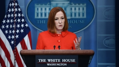 White House Press Secretary Jen Psaki speaks during the daily briefing in the James S. Brady Press Briefing Room of the White House in Washington, DC, on February 16, 2022. (Photo by Brendan Smialowski / AFP) White House Press Secretary Jen Psaki speaks during the daily briefing in the James S. Brady Press Briefing Room of the White House in Washington, DC, on February 16, 2022. (Photo by Brendan Smialowski / AFP)