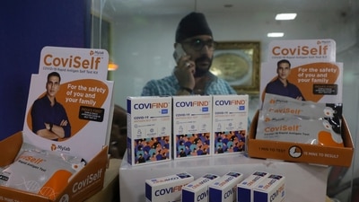 A wholesale vendor displays Rapid Antigen Test kits at his outlet in Hyderabad, India, Wednesday, Feb. 16, 2022. (AP) A wholesale vendor displays Rapid Antigen Test kits at his outlet in Hyderabad, India, Wednesday, Feb. 16, 2022. (AP)