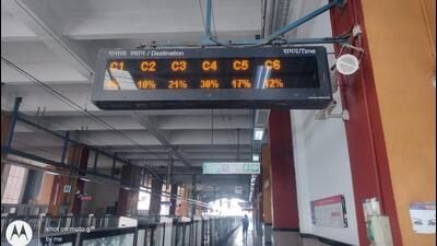 As part of the trial, PIDS in stations on the Magenta Line are also displaying the occupancy percentage of each coach, allowing passengers to gauge which coaches are less occupied (HT Photo) As part of the trial, PIDS in stations on the Magenta Line are also displaying the occupancy percentage of each coach, allowing passengers to gauge which coaches are less occupied (HT Photo)