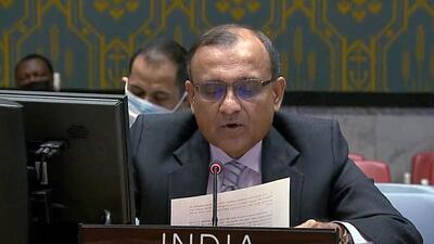 Permanent representative and Ambassador of India to United Nations TS Tirumurti speaks at UNSC meeting on Ukraine, in New York on Thursday. (ANI) Permanent representative and Ambassador of India to United Nations TS Tirumurti speaks at UNSC meeting on Ukraine, in New York on Thursday. (ANI)