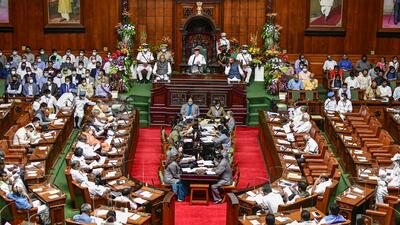 Congress leaders are holding an overnight protest at the state assembly seeking the Eshwarappa’s resignation, over his remarks tdhat the saffron flag could in future fly in place of the tricolour at Red Fort. (PTI) Congress leaders are holding an overnight protest at the state assembly seeking the Eshwarappa’s resignation, over his remarks tdhat the saffron flag could in future fly in place of the tricolour at Red Fort. (PTI)