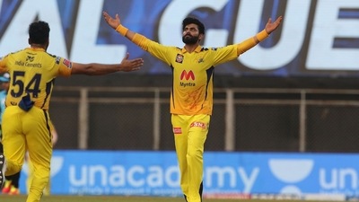 Ravindra Jadeja celebrates a wicket. (IPL/Twitter) Ravindra Jadeja celebrates a wicket. (IPL/Twitter)