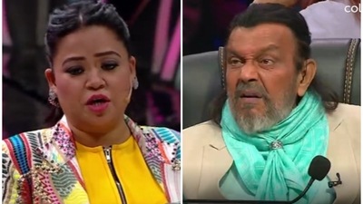 Bharti Singh and Mithun Chakraborty on Hunarbaaz. Bharti Singh and Mithun Chakraborty on Hunarbaaz.