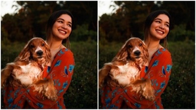 Sara was all smiles for the camera as she held her pet pooch in her arms. (Instagram/@saratendulkar)