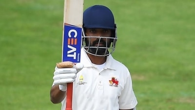 Ajinkya Rahane raises his bat after scoring half-century. (Twitter/KKRiders) Ajinkya Rahane raises his bat after scoring half-century. (Twitter/KKRiders)
