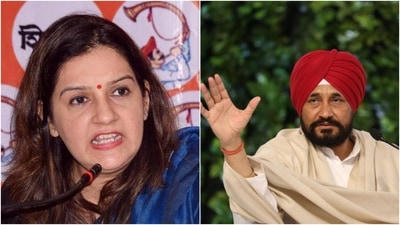 Shiv Sena MP Priyanka Chaturvedi and Punjab chief minister Charanjit Singh Channi. (HT Photo)